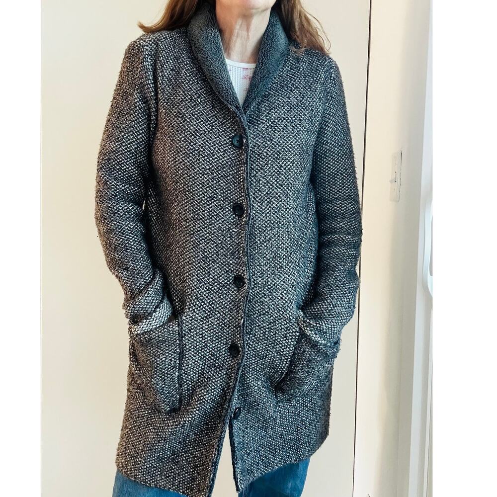 J Jill Sweater Cardi Coat Size XS Faux Fur Warm Cozy Midi Length Brown